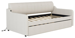 Gewnee Twin Upholstered Daybeds with Trundle and USB Charging,Beige