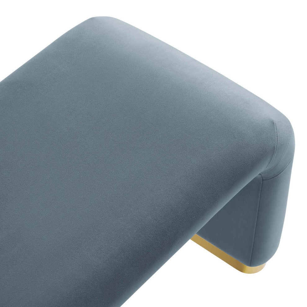 Koda Performance Velvet Waterfall Long Bench - Brass Cadet Blue