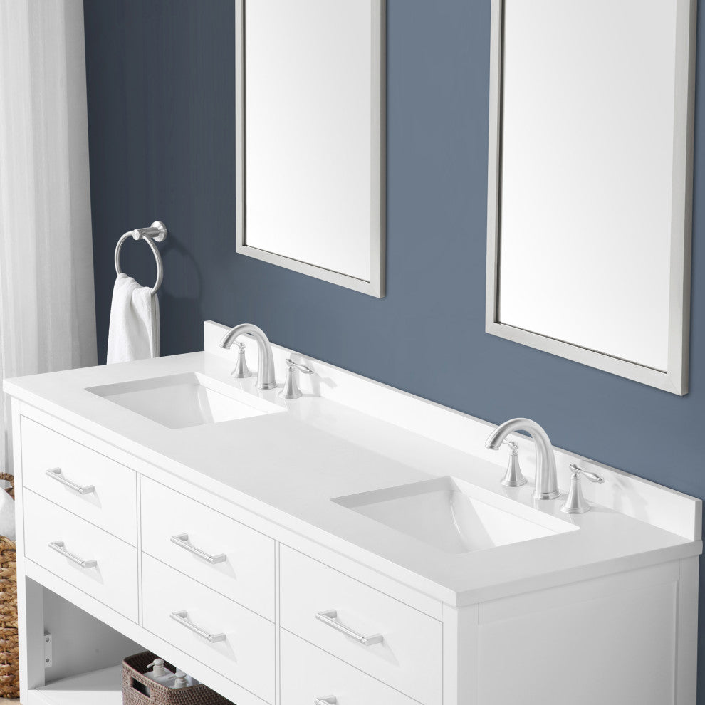 Ove Decors Rider 72" Double Sink Bathroom Vanity, White With Black Hardware