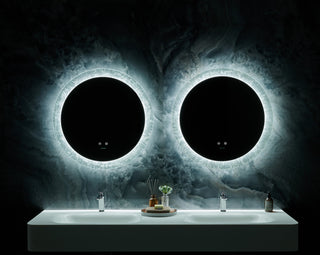 Frysta Round LED Frameless Mirror With Dimmer and Defogger, 30 Inch.
