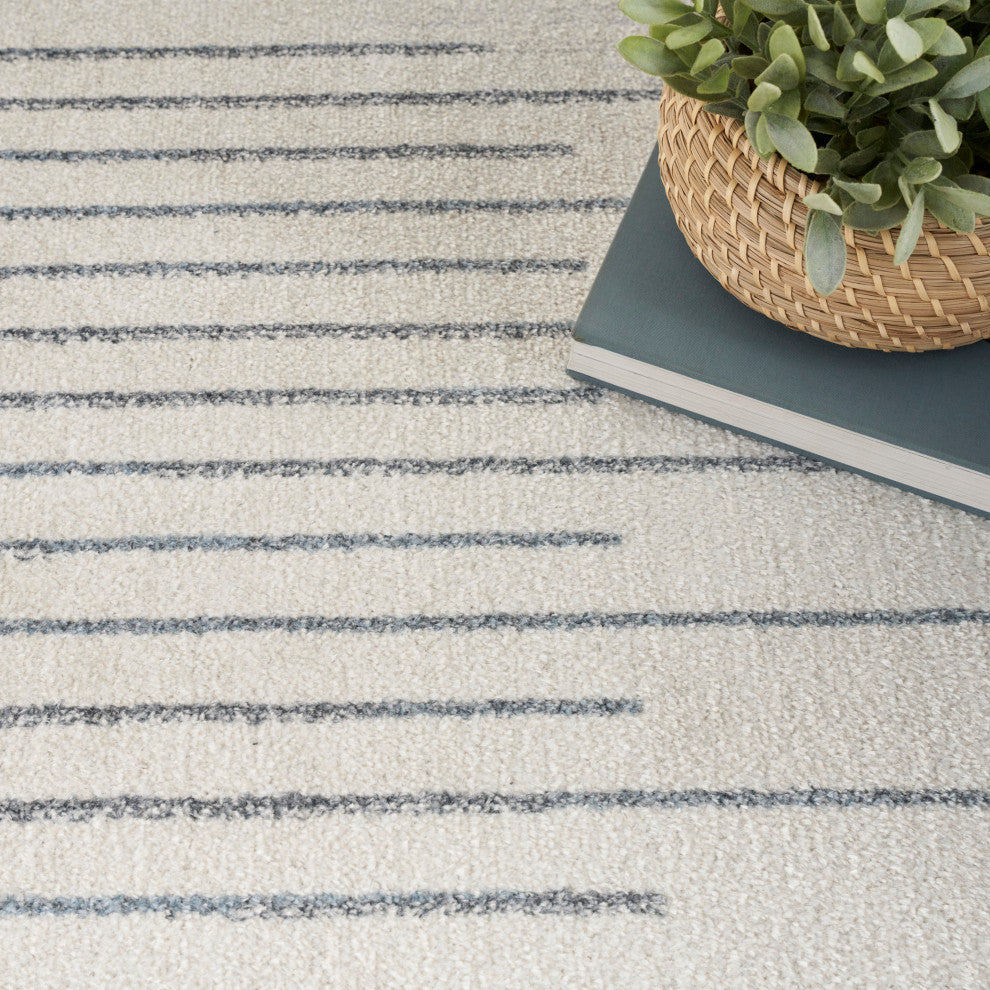 Nourison Astra Machine Washable 6'7"x9' Ivory Blue Mid-Century Modern Indoor Rug