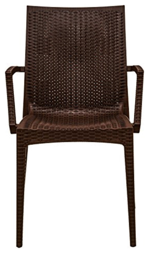 LeisureMod Weave Mace Indoor/Outdoor Chair, With Arms, Set of 4