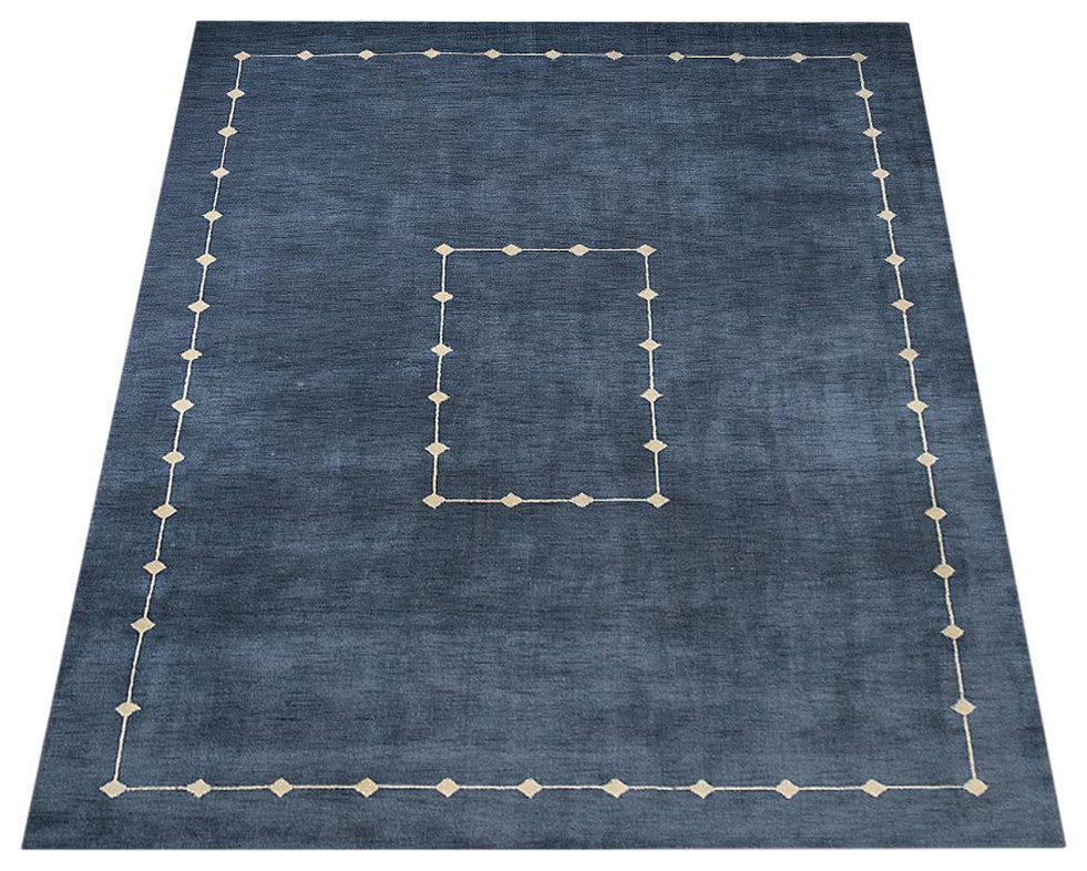 HAND KNOTTED LOOM WOOL ECO-FRIENDLY AREA RUGS - Rectangle, Blue, Geometric