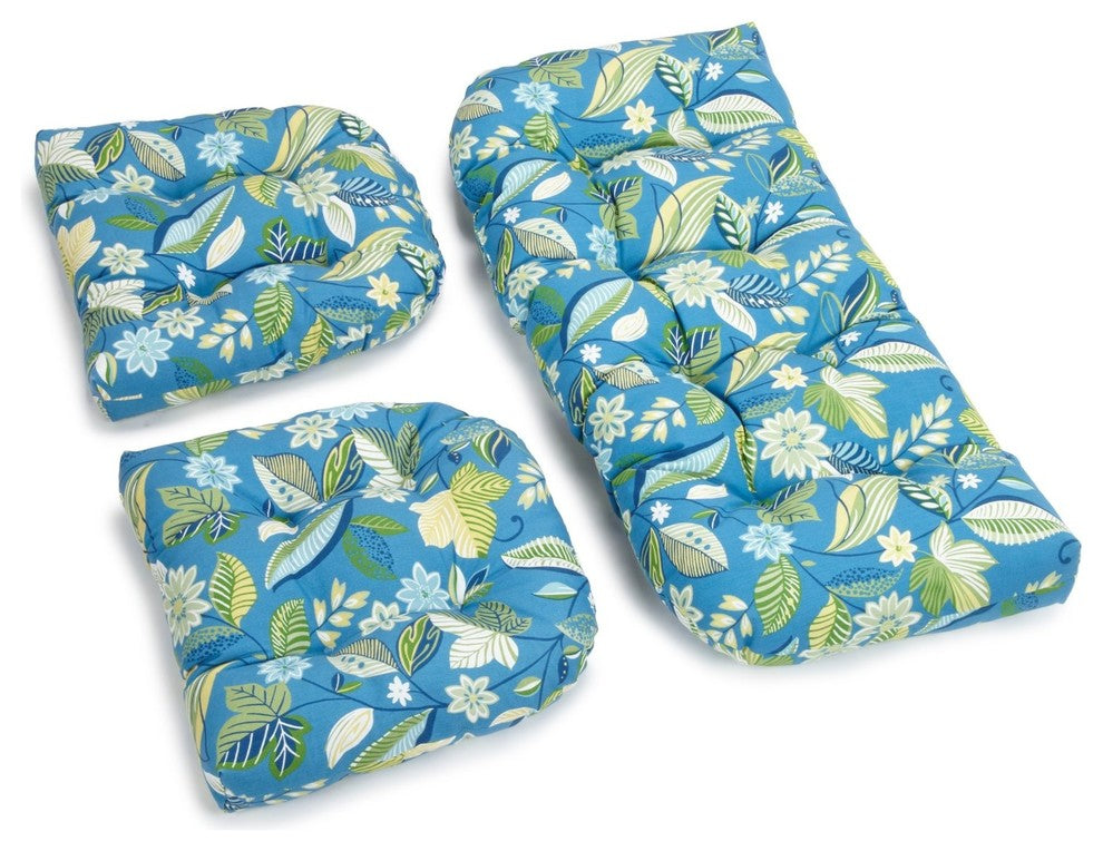 U-Shaped Spun Polyester Tufted Settee Cushion Set, Set of 3, Rio Cool