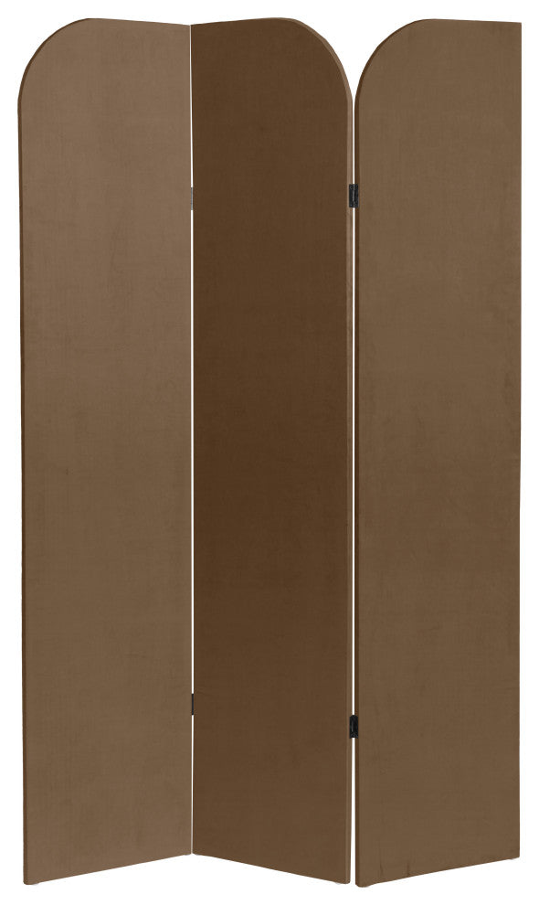 6 ft. Modern Arch Velvet Room Divider Brown 3 Panel