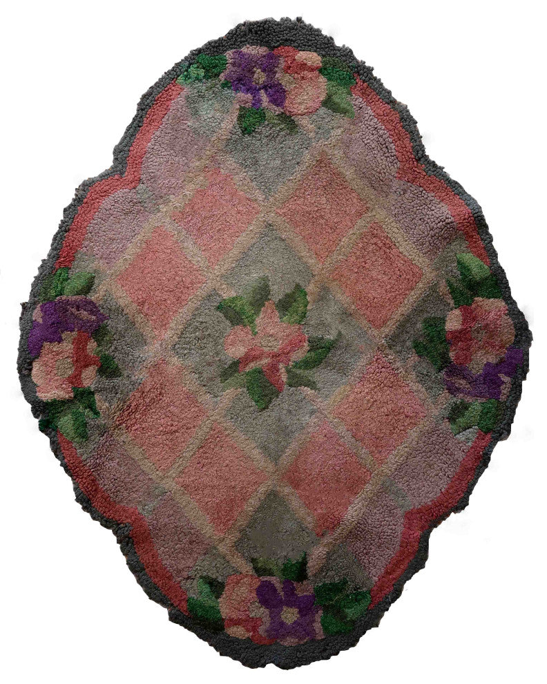Handmade Vintage American Hooked Rug 2.9'x3.7', 90cmx115cm 1960s