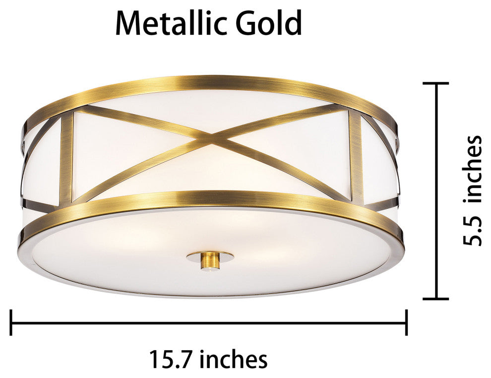 Novia Glass Drum Shade Flush Mount Metallic Goldtone Metal 'X' Frame
