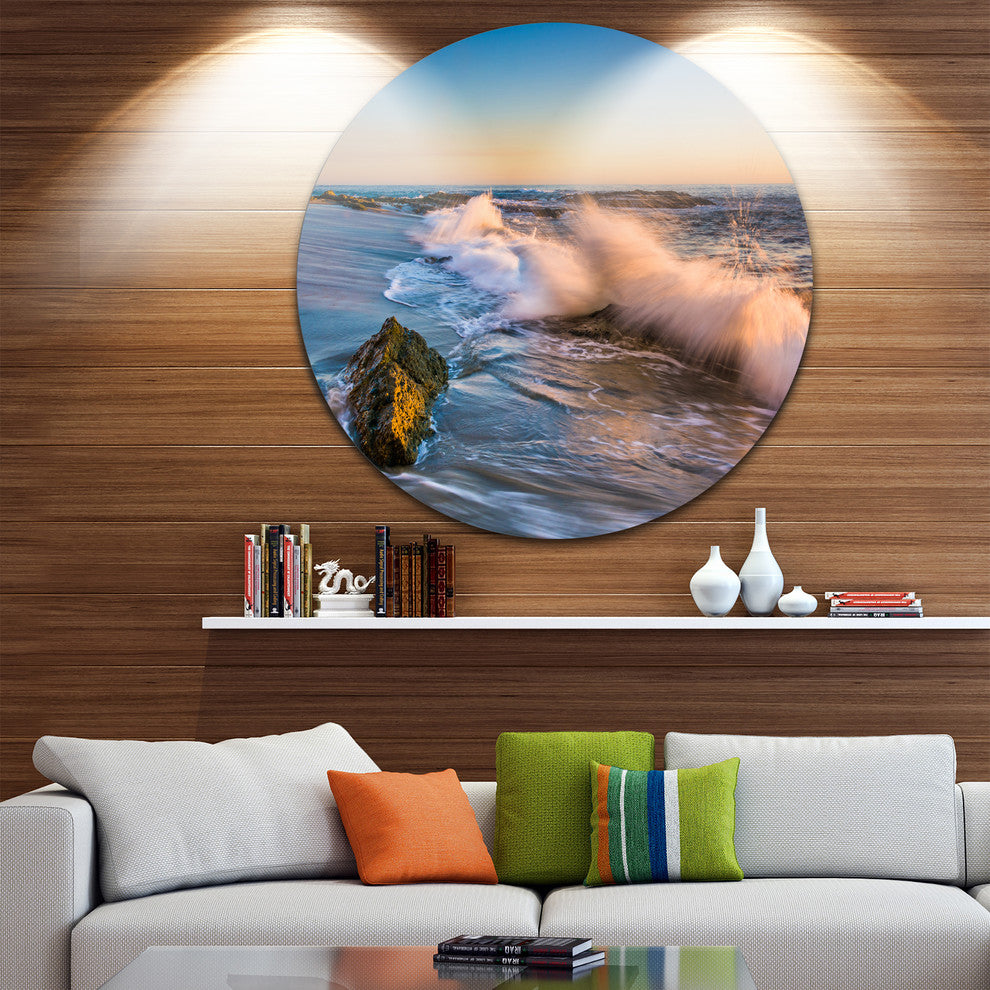 Crashing Waves At Victoria Beach, Seashore Round Wall Art, 11"
