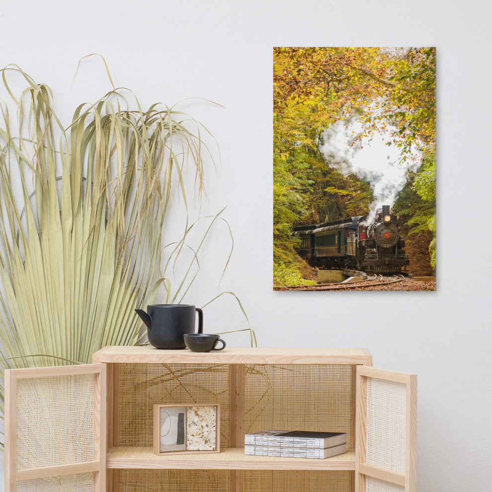 Steam Train with Autumn Foliage Landscape Photo Canvas Wall Art Print, 24" X 36"