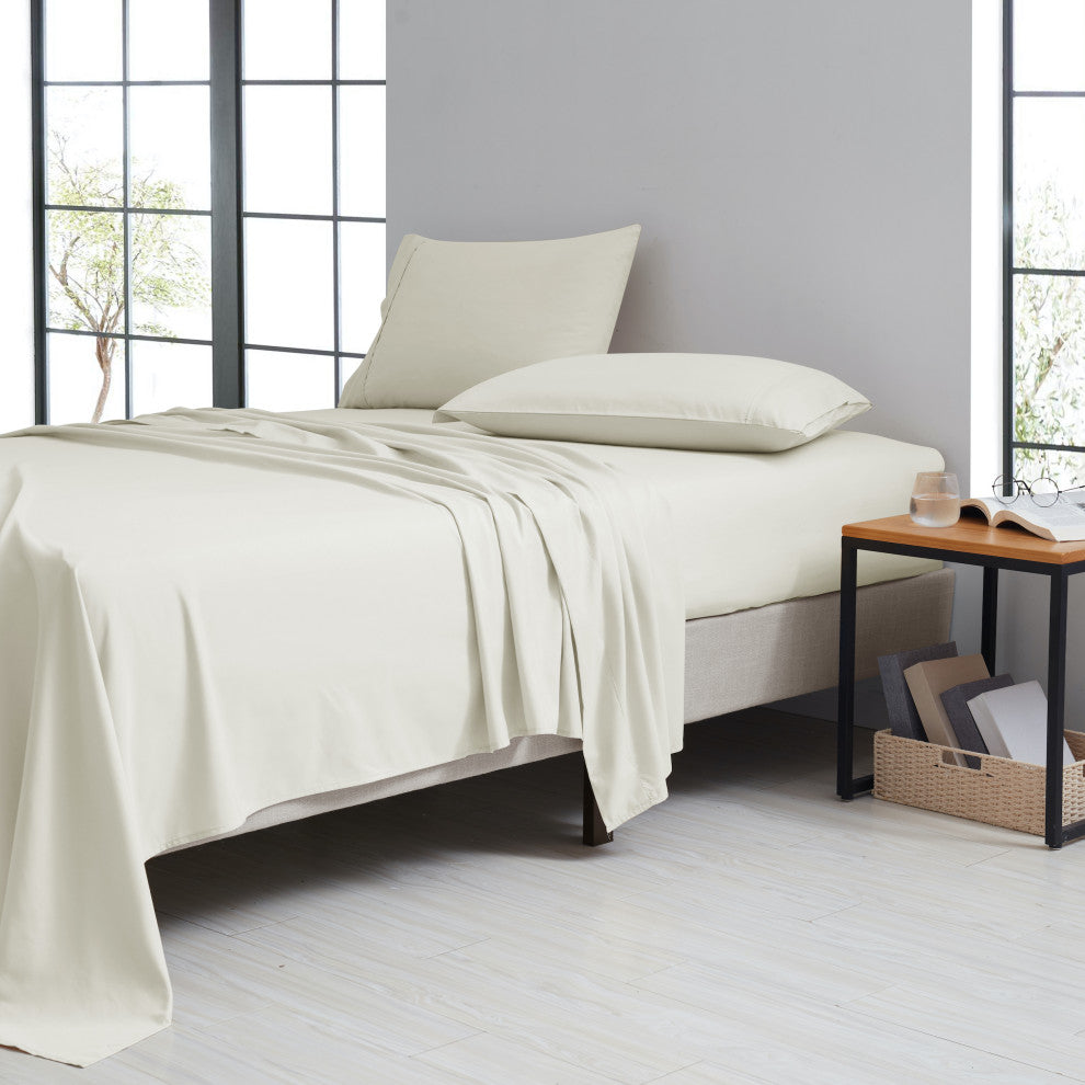 Kathy Ireland 4 Piece Brushed Microfiber Sheet Set, Ivory, King