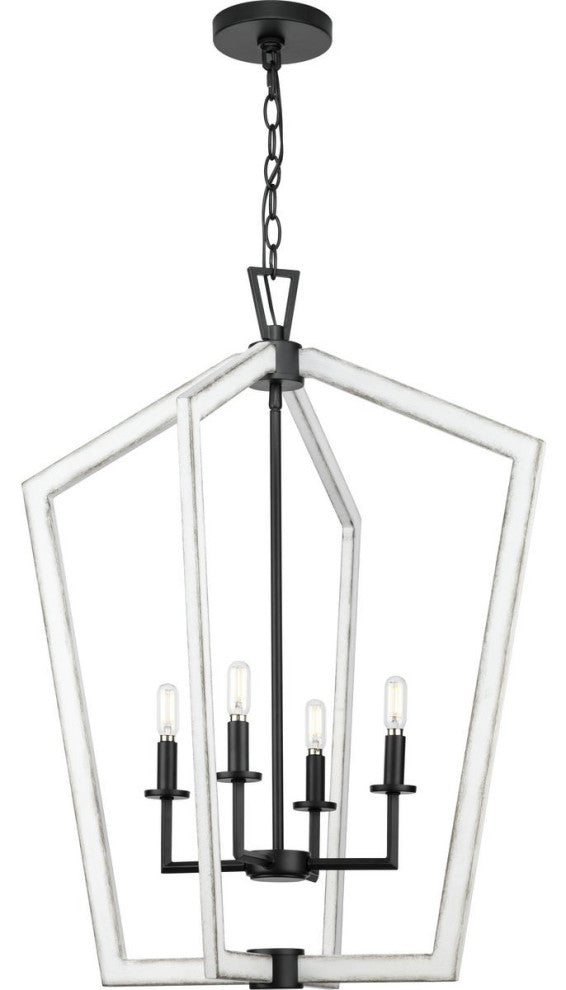 Galloway 4-Light 30" Matte Black Foyer Light With Distressed White Accents
