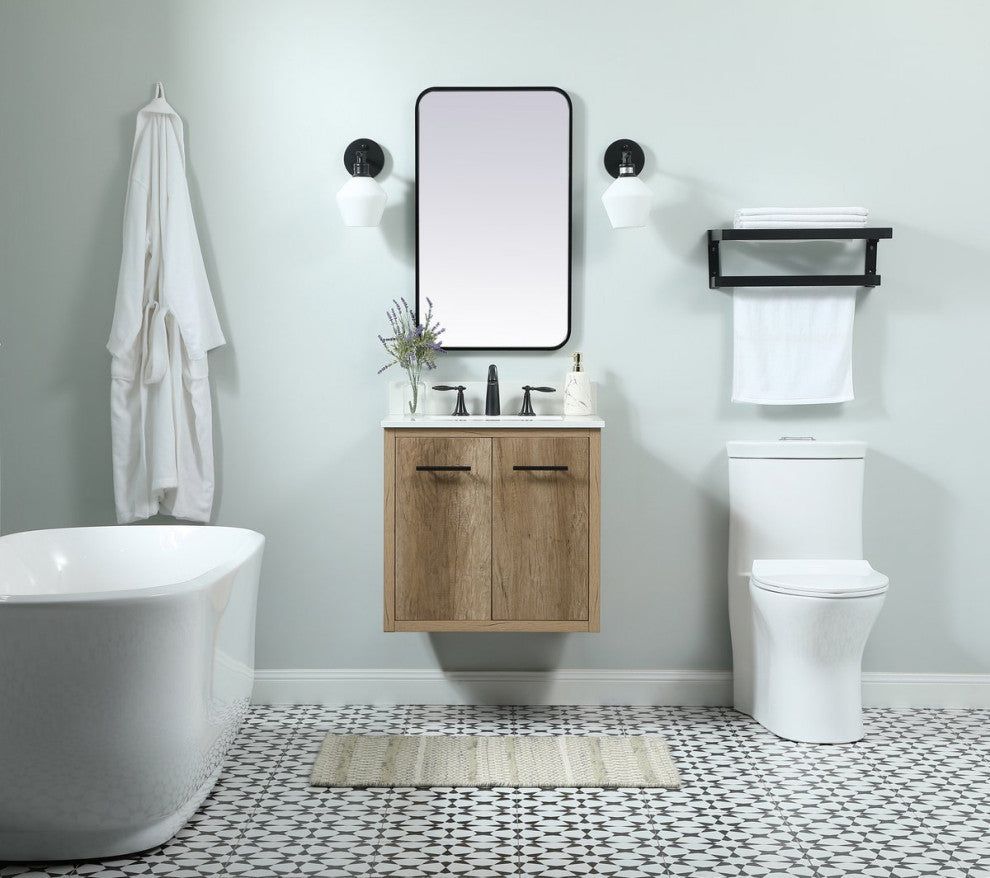 Home Living 19" Midcentury Modern Natural Oak-Light Bathroom Vanity