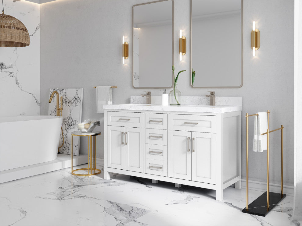 Cambridge 60 Double Bathroom Vanity in Coventry Gray 2" Carrara Quartz
