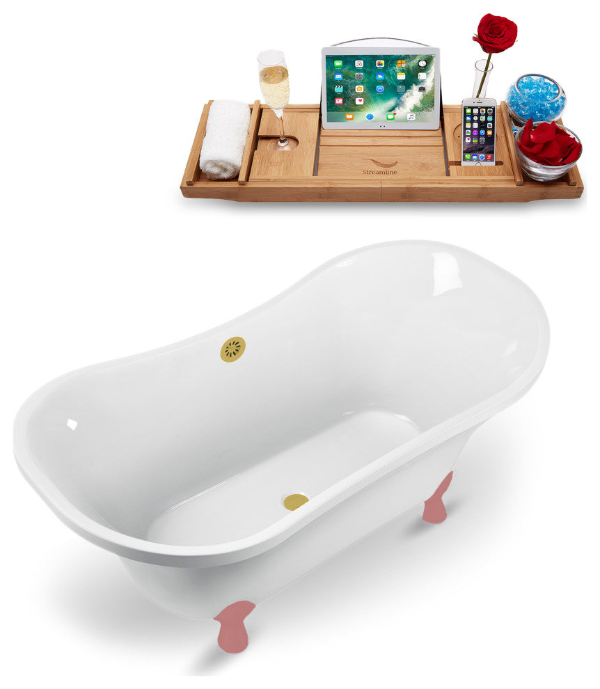 60" Streamline N920PNK-BGL Clawfoot Tub and Tray With External Drain