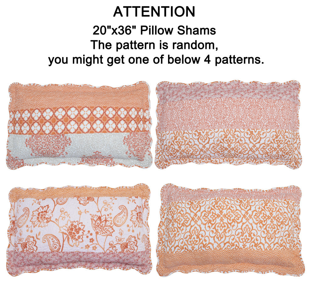 Coral Chevron 9-Piece Bed Spread Set, Coral, King, 122"x106"
