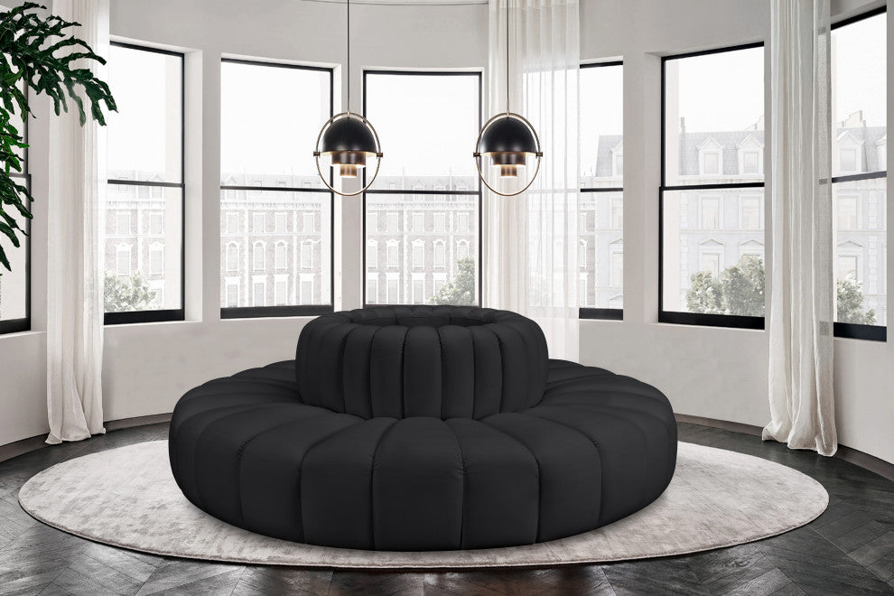 Arc Upholstered Outward Curved Modular Sectional, Black, 8-Piece: 8 Reverse Corner, Vegan Leather