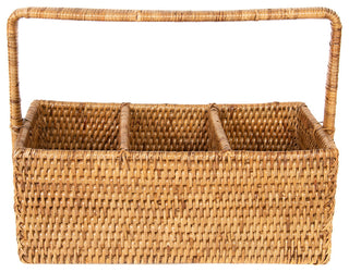 Artifacts Rattan™ 3 Section Caddy/Cutlery Holder with Handle, Honey Brown