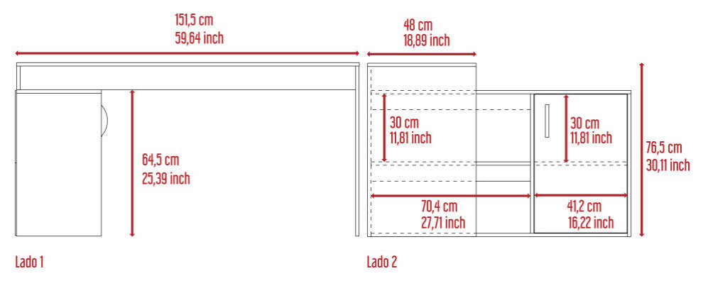 Dallas L-Shaped Home Office Desk with 2 Open Shelves and Cabinet, Black