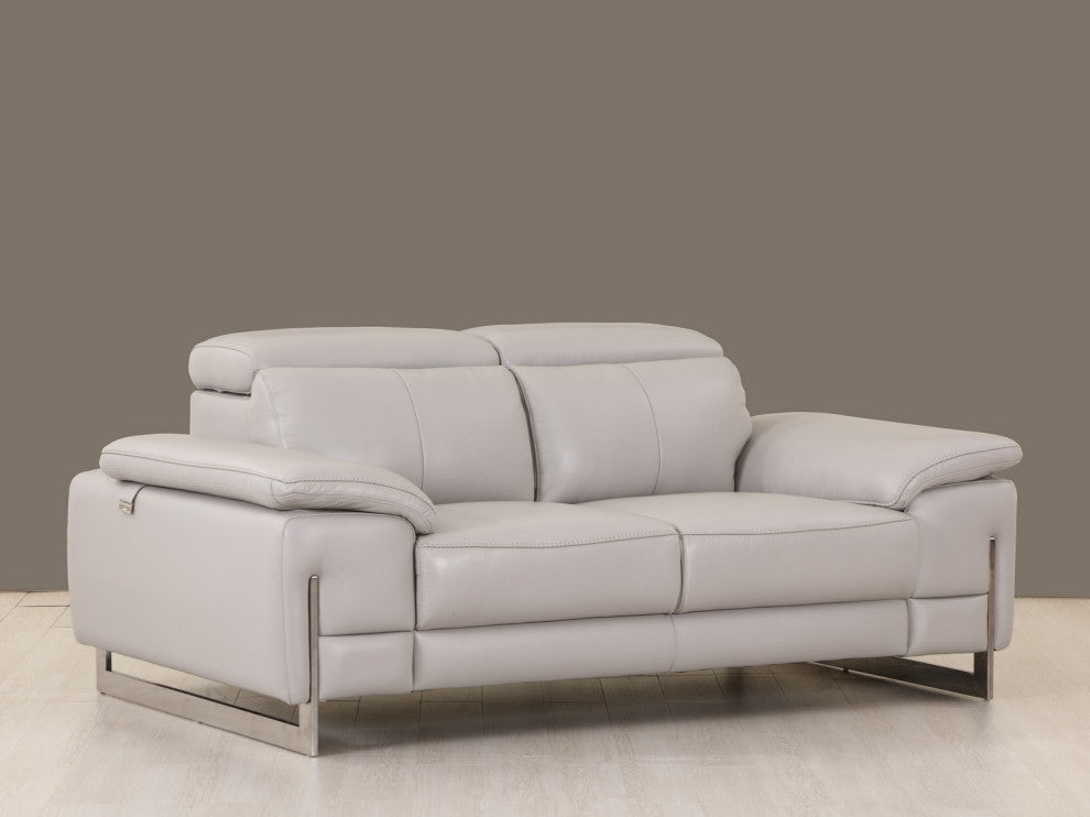 Three Piece Indoor Light Gray Italian Leather Six Person Seating Set