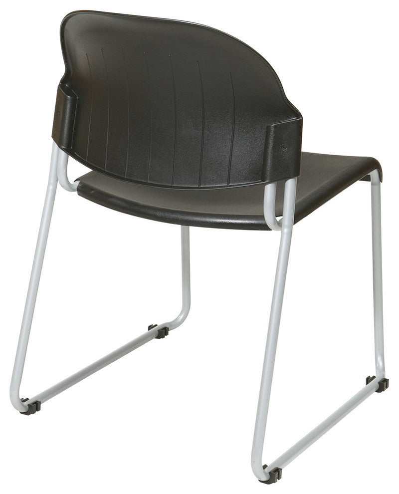 Set of 2 Stack Chair With Plastic Seat and Back, Gray