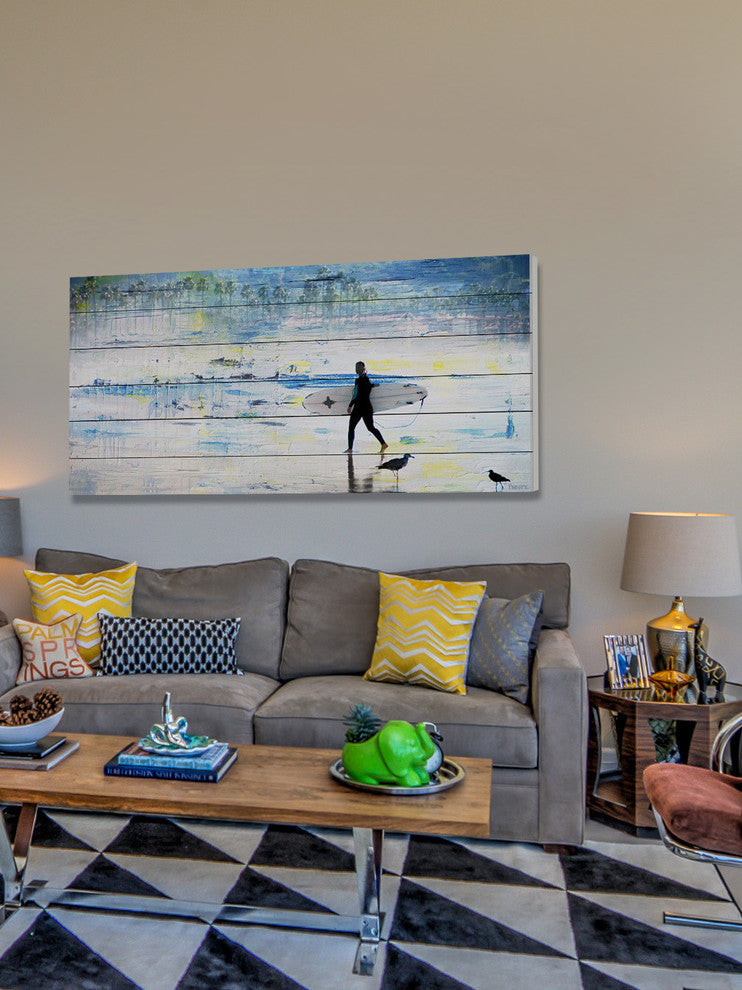 "Day of Surfing" Painting Print on White Wood, 40"x20"