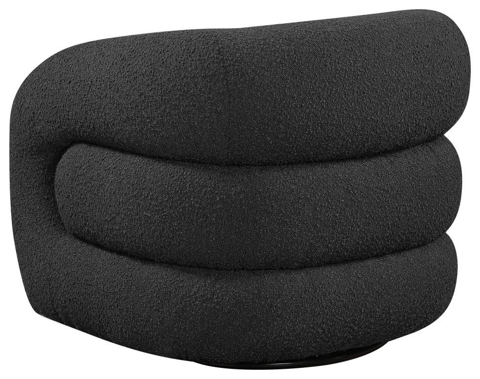 Roxbury Boucle Fabric Upholstered Swivel Accent Chair, Black