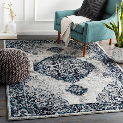 Surya Wanderlust WNL-2311 7'10"x10'3" Rug, Aqua/Navy/Silver Gray/White/Black