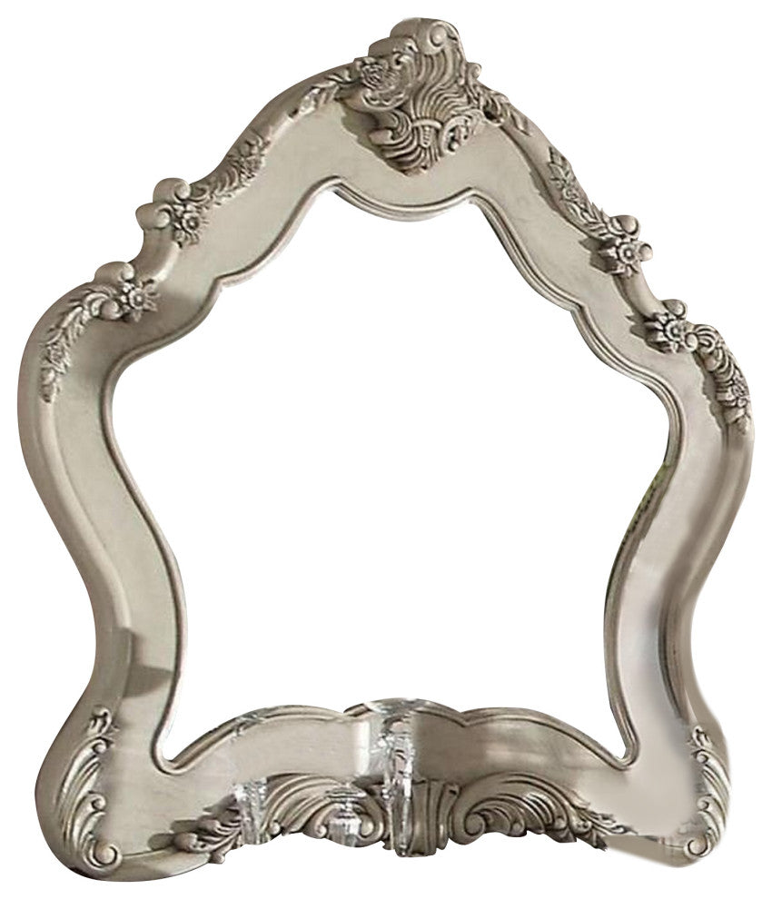 Benzara BM232987 Wooden Arched Wall Mirror With Floral Design, White