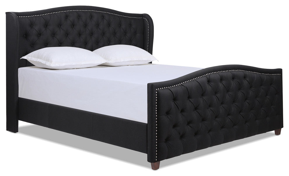 Marcella Upholstered Tufted Shelter Wingback Panel Bed, Jet Black Polyester, King