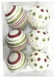 6-Pack White Ball Ornament With Gold, Red And Green Dot And Line Design
