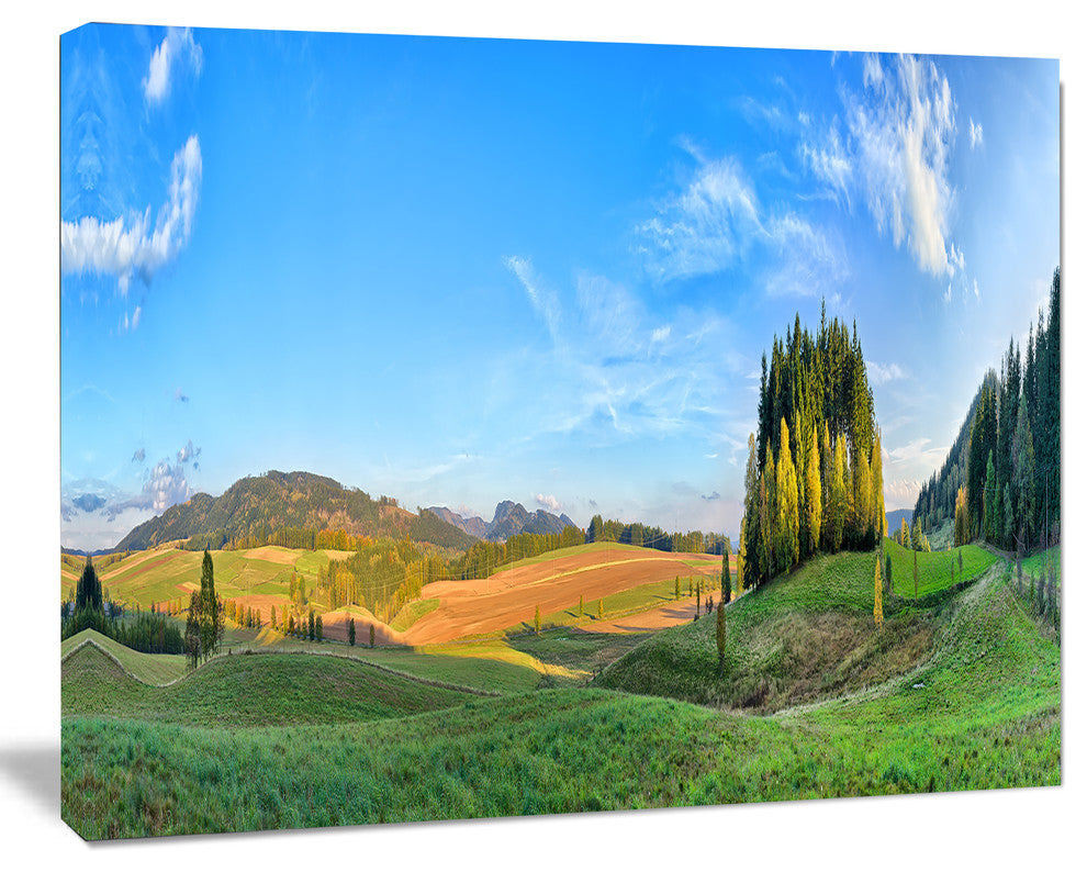 Long Panorama with Little Forest, Landscape Canvas Art Print, 20"x12"
