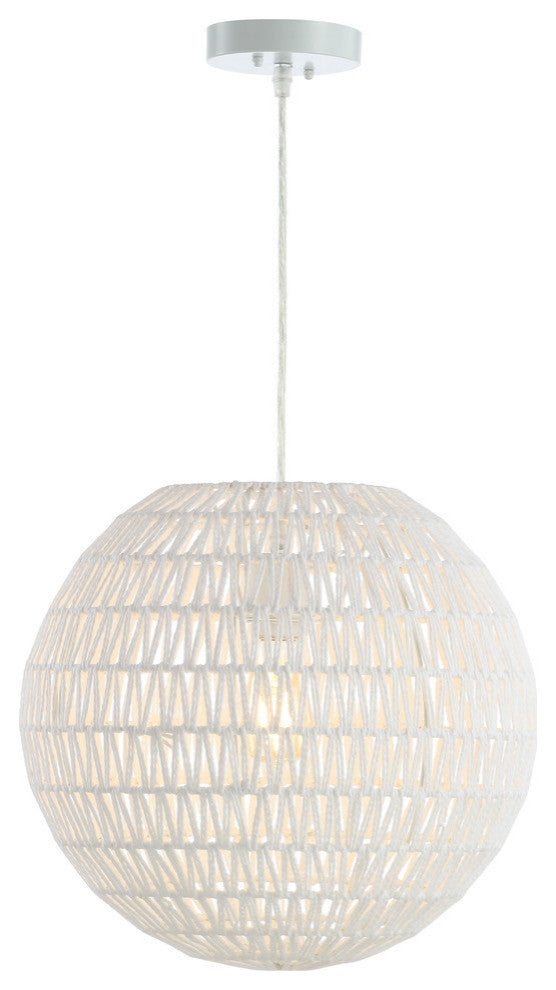 Luna 15.75" 1-Light Bohemian Modern Woven Rattan/Iron LED Pendant, White