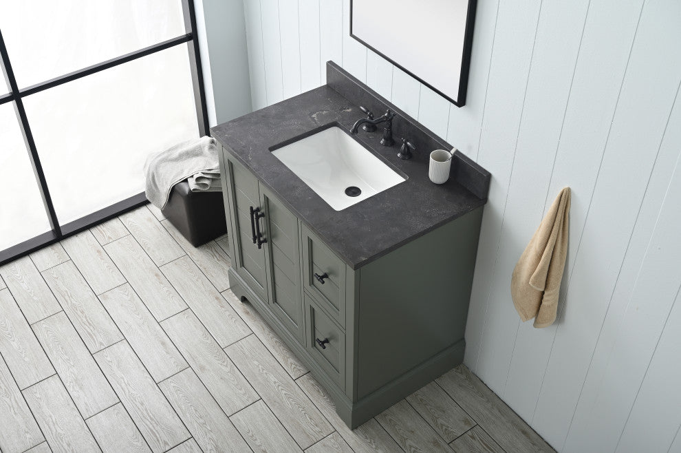 Vanity Art Bathroom Vanity With Sink & Top, Vintage Green, 36", Black Stone
