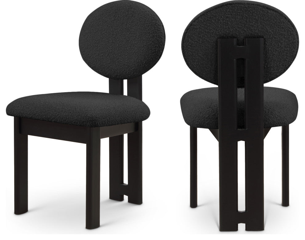 Napa Boucle Fabric Dining Chair, Set of 2, Black, Black Finish