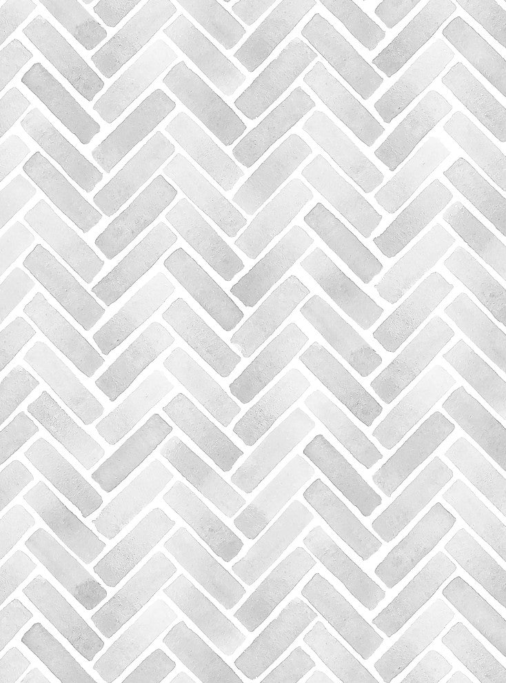 Watercolor Herringbone Peel and Stick Vinyl Wallpaper, Winter Grey, 24"w X 108"h