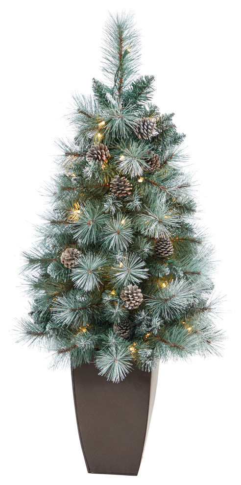 3.5' Frosted British Columbia Mountain Pine Faux Xmas Tree W/Lights, Pinecones