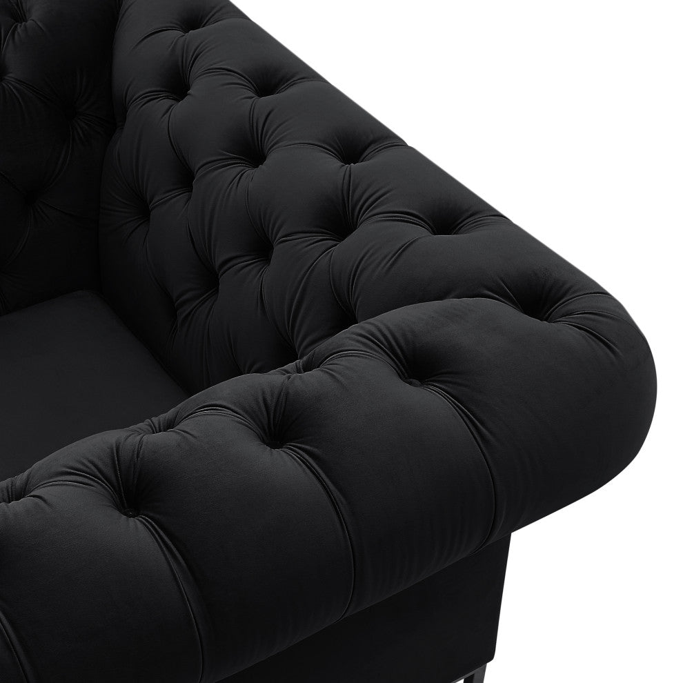 Inspired Home Ariadna Club Chair Button Tufted, Black Velvet