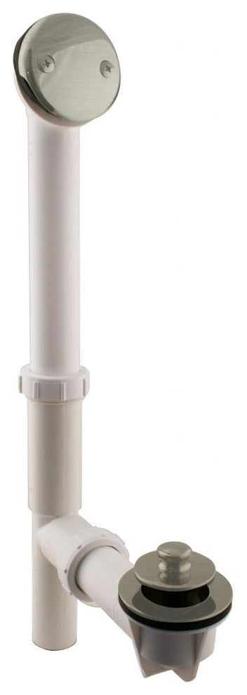 Black 1.5" Tubular Pull & Drain Bath Waste In Satin Nickel, Satin Nickel White