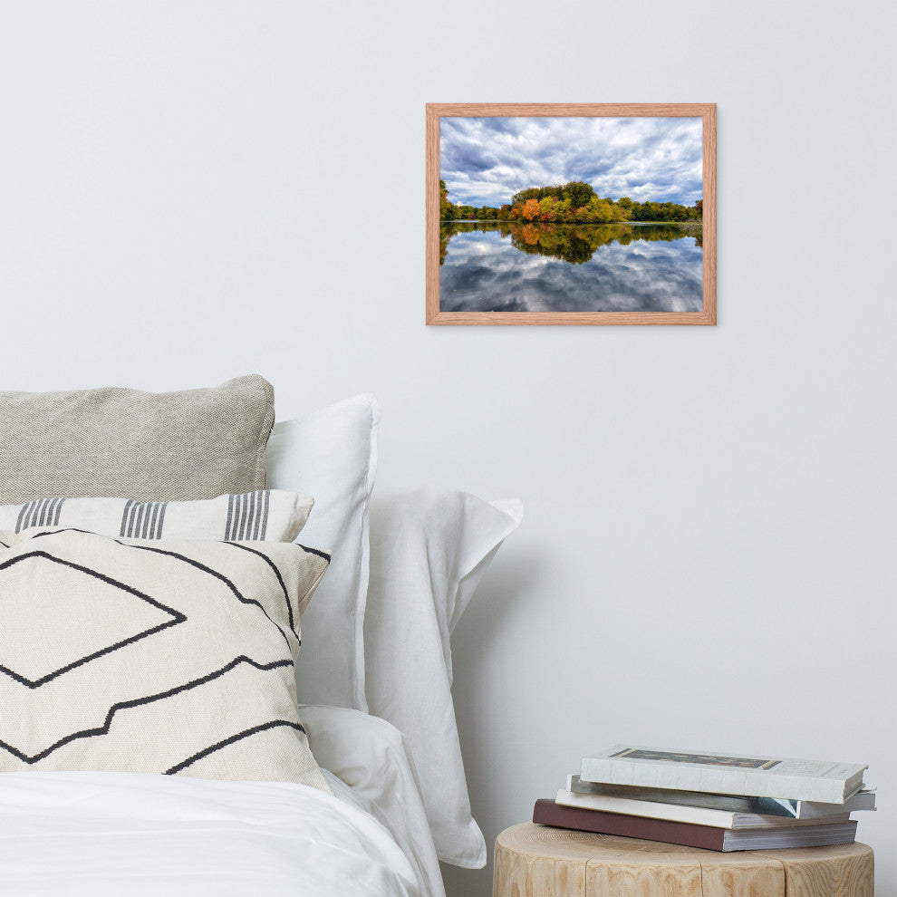 Autumn Reflections Rural Landscape Framed Photo Paper Wall Art Prints, Red Oak, 12" X 16"