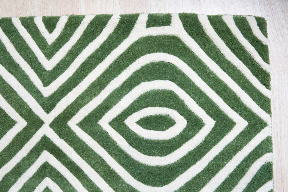 Hand-Tufted Wool Light Green Transitional Modern Modern Stripes Rug, 9'x12'