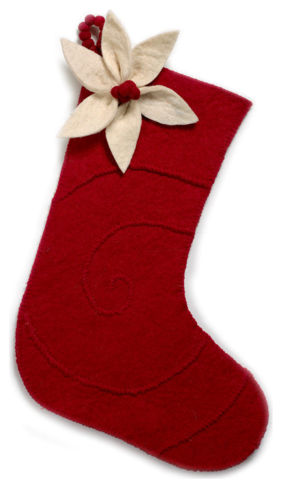 Poinsettia Christmas Stocking in Red