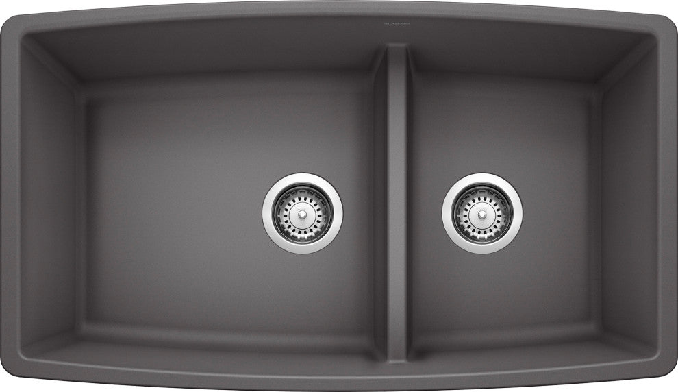 Blanco 441474 19"x33" Granite Double Undermount Kitchen Sink, Cinder