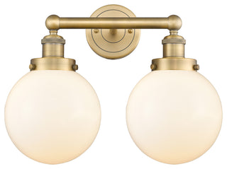 Edison Large Beacon 2-Light 16" Vanity Light, Brushed Brass, Matte White Shade