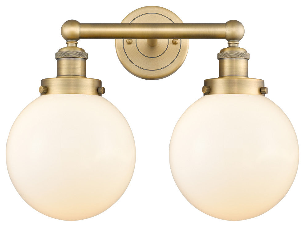 Edison Large Beacon 2-Light 16" Vanity Light, Brushed Brass, Matte White Shade