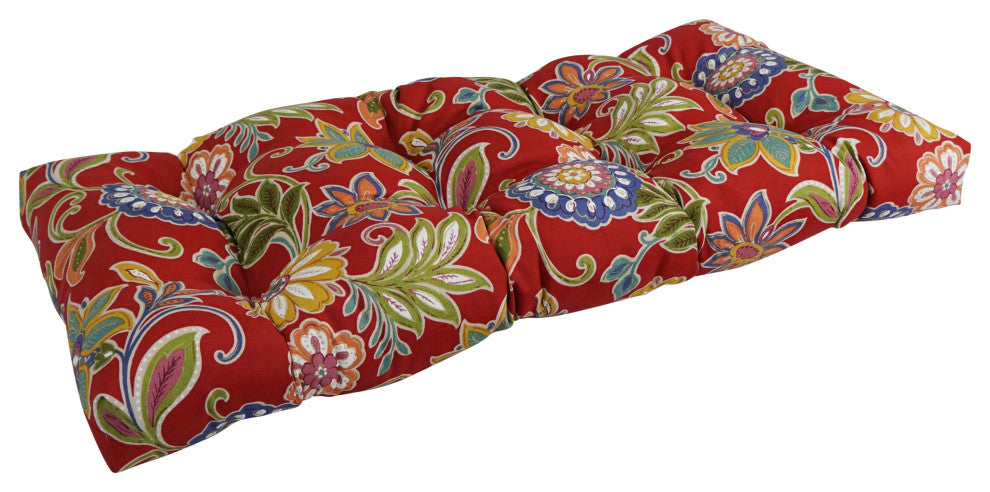 42"X19" Squared Patterned Spun Polyester Tufted Loveseat Cushion, Alenia Pompeii