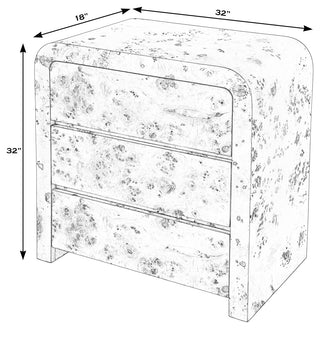 Cora 3 Drawer Burl Wood Curved Chest