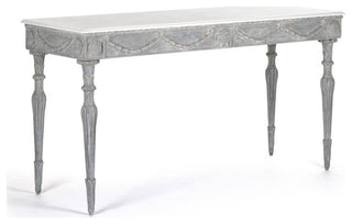 Lucien Table, White Top, Distressed Blue Gray Base