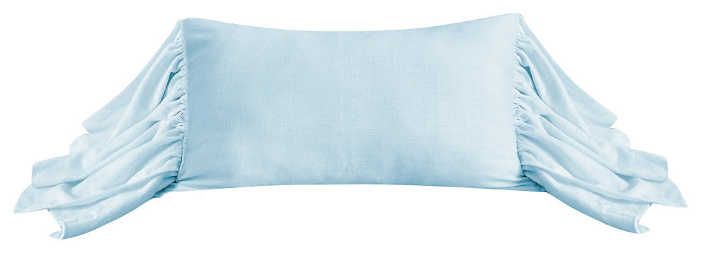 Luna Washed Linen Long Ruffled Pillow, 16"x26", Light Blue, 1 Piece