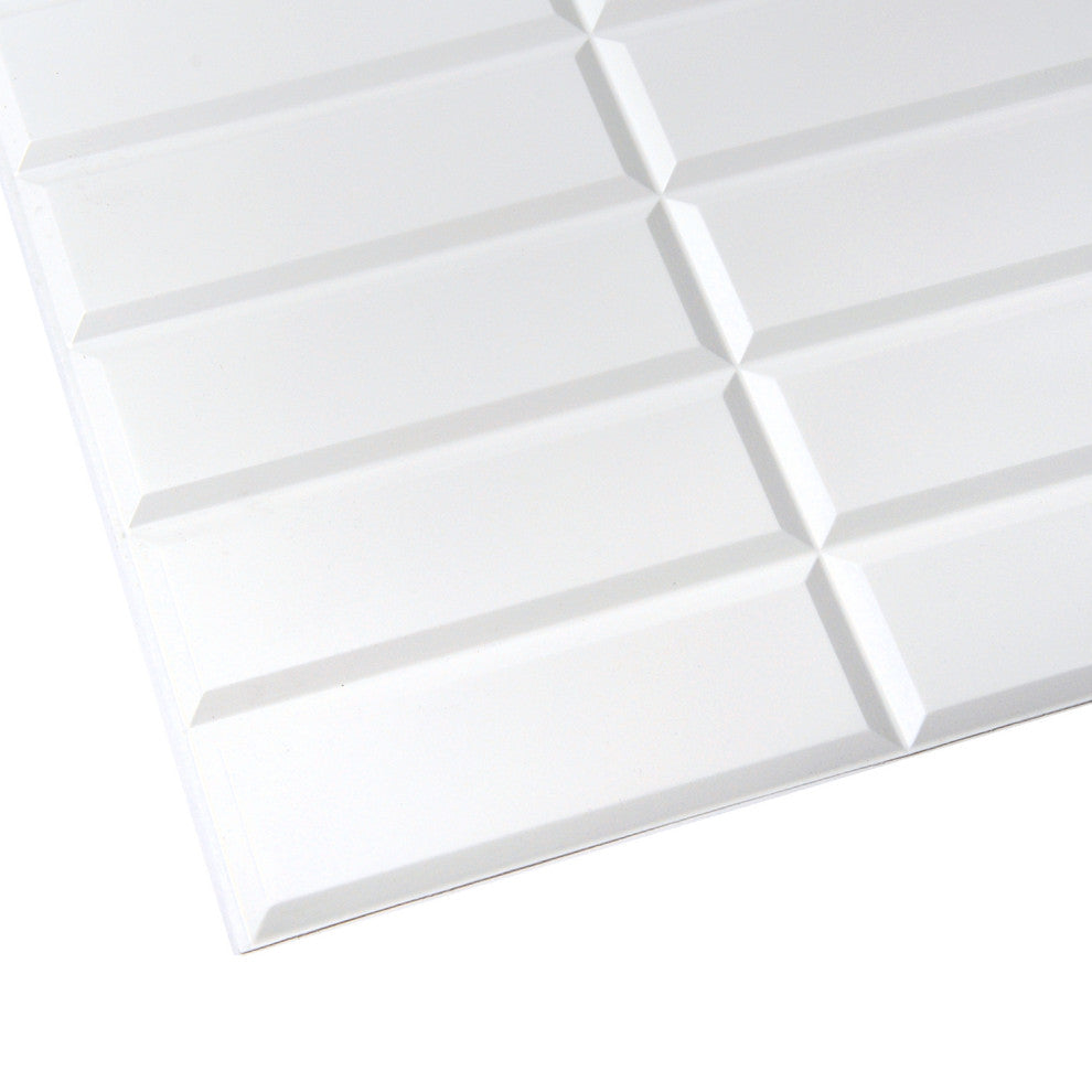 Stacked White Tile 3D Wall Panels, Set of 10, Covers 49 Sq Ft