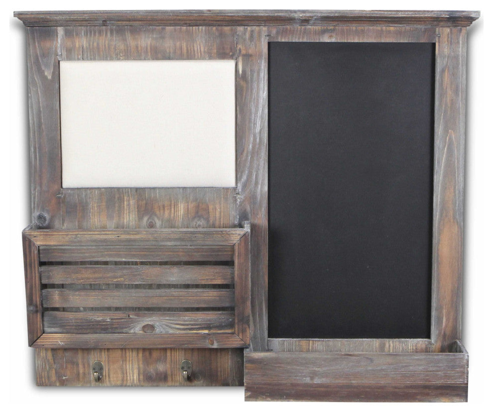 HomeRoots Gray Wooden Wall Chalkboard With Side Storage Basket